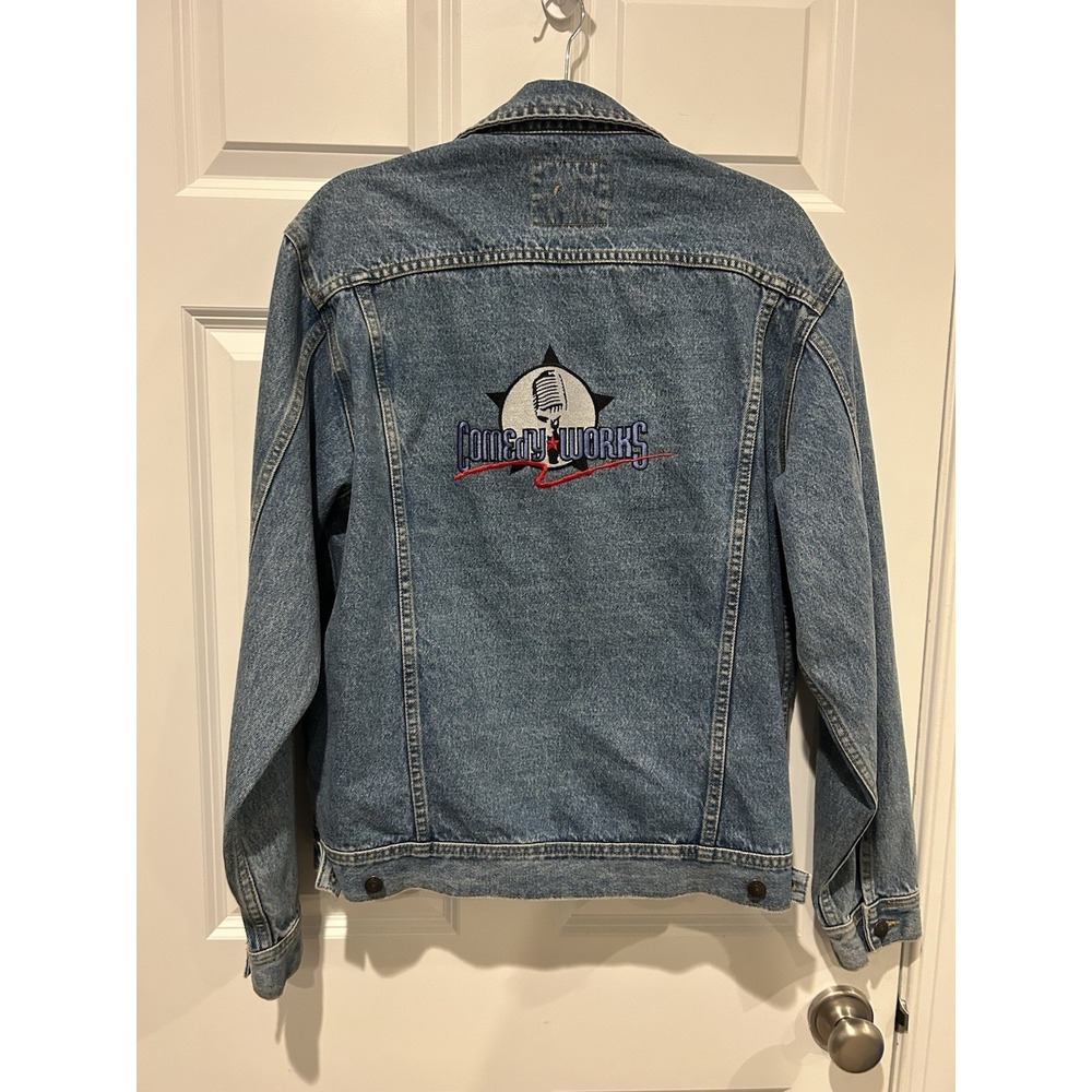 Vintage Y2K Lee Denim Jacket M Comedy Works Denver Promo Staff Embroidered Rare